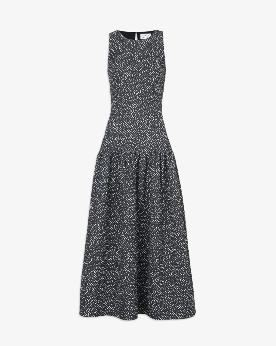 Tanya Taylor Women's Jackie Dress in Black/Chalk - Elegant Floral Fit & Flare Style