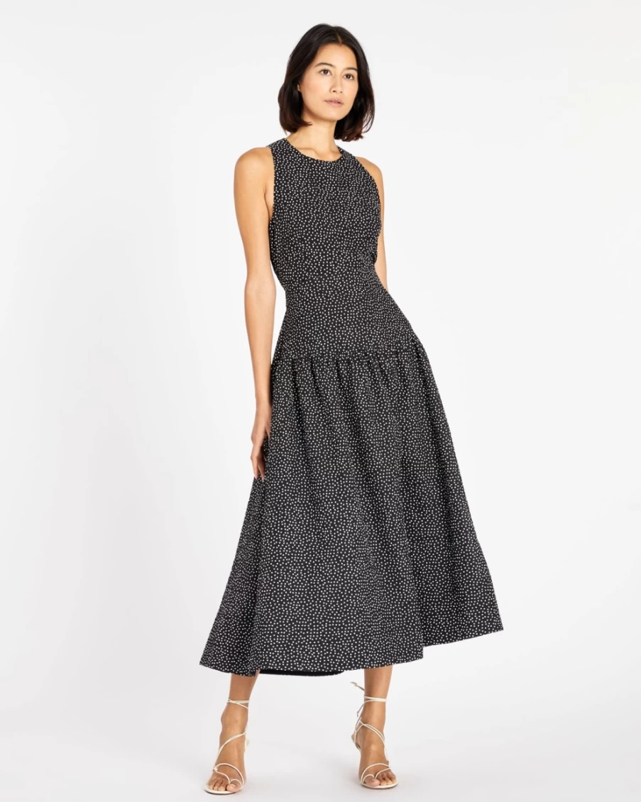 Tanya Taylor Women's Jackie Dress in Black/Chalk - Elegant Floral Fit & Flare Style