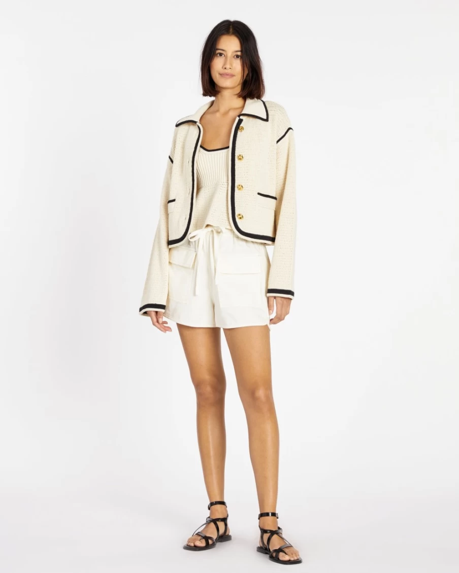 Tanya Taylor Women's Indra Knit Jacket in Cream & Black - Stylish Crewneck Sweater