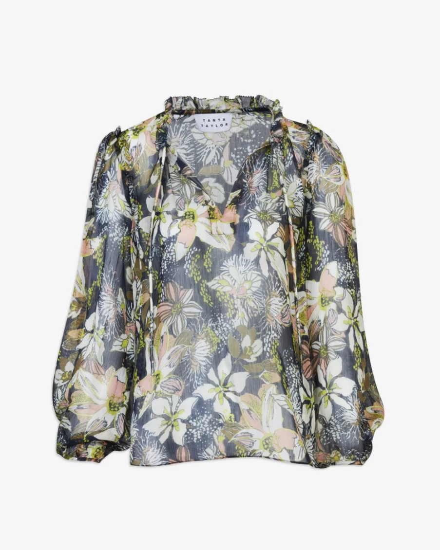 Tanya Taylor Women's Aubrielle Top in Maritime Blue Multi - Floral Print Blouse