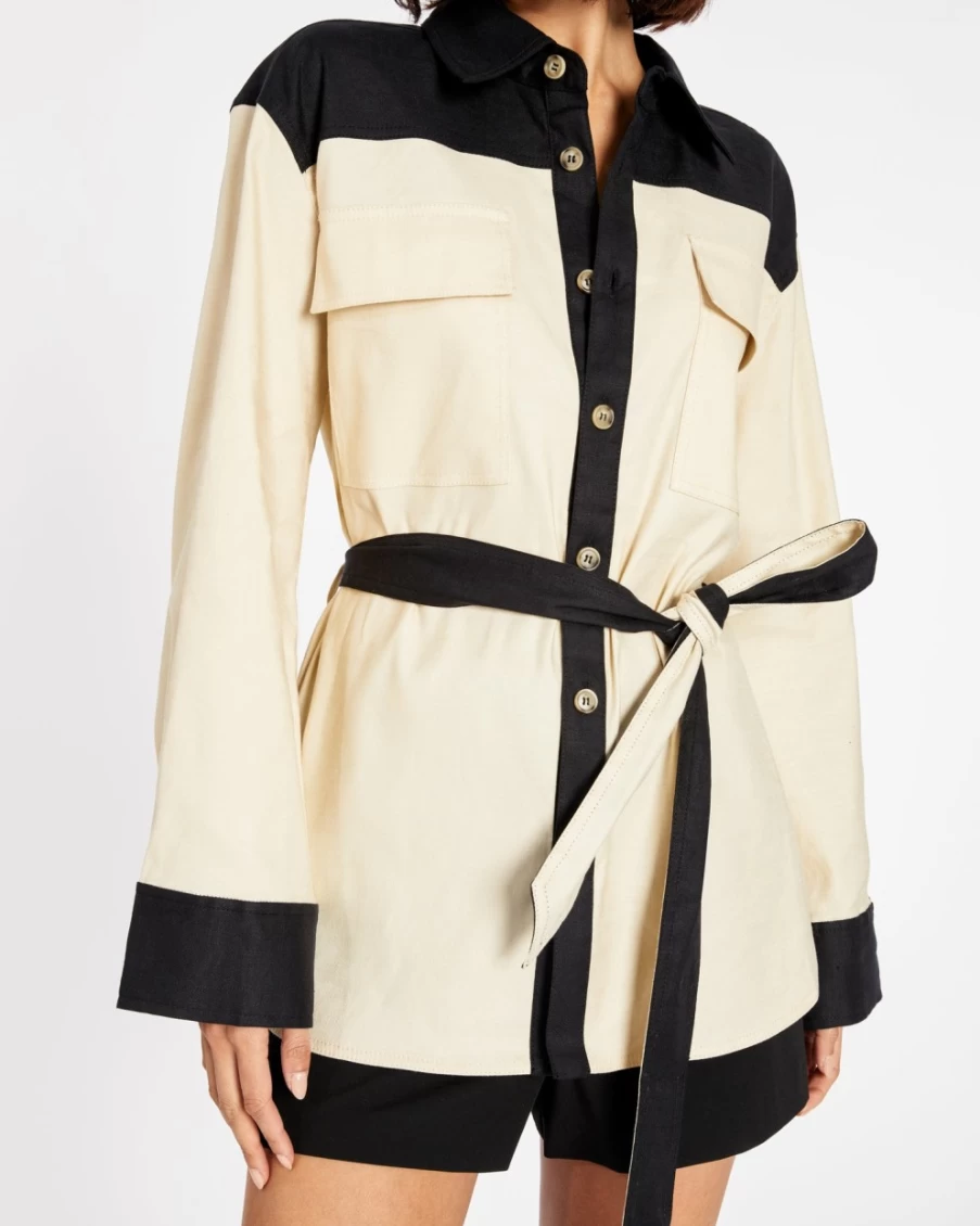 "Tanya Taylor Women's Black/Sand Kenny Shirt Jacket – Stylish Casual Outerwear"