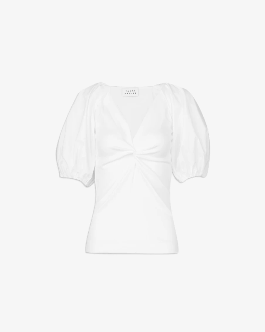 Tanya Taylor Women's Romy Top in Optic White | Elegant Blouse for Women