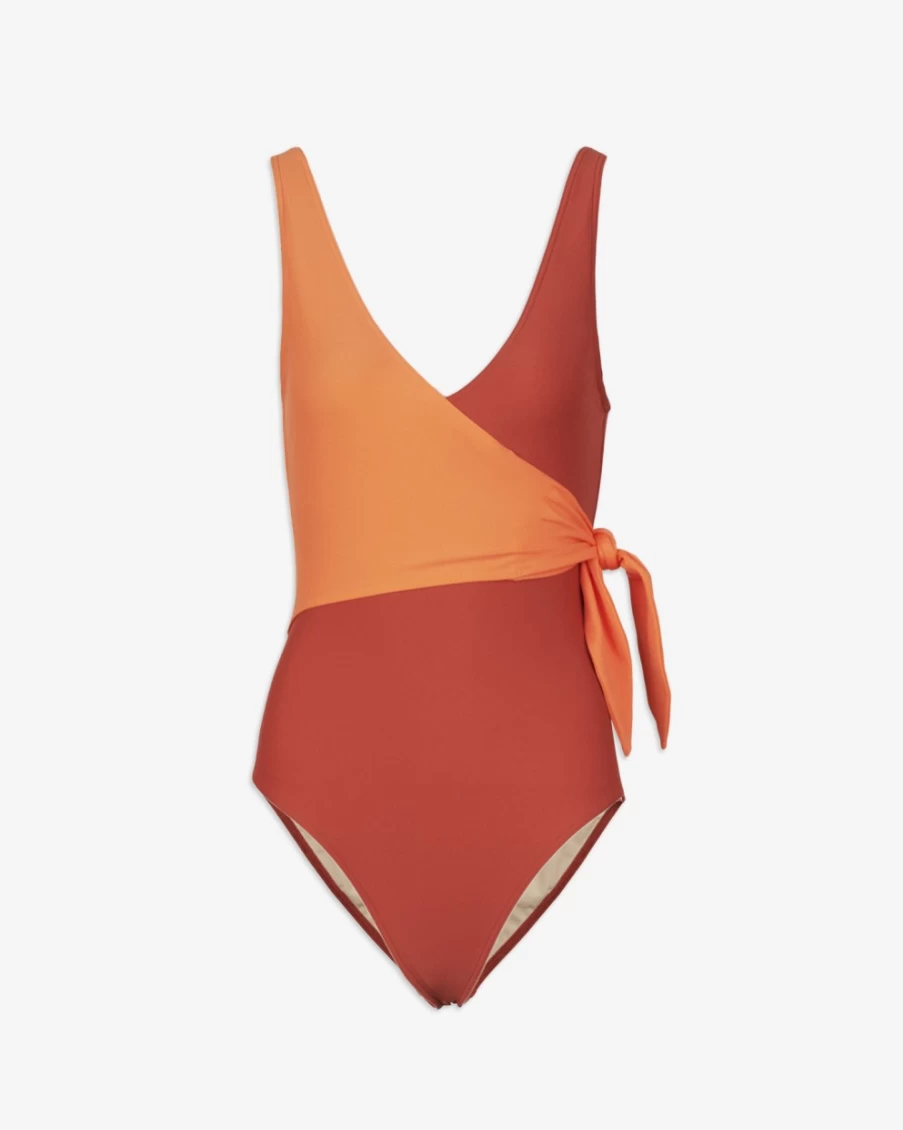 Tanya Taylor Women's Kelly Wrap One-Piece Swimsuit in Melon/Ginger