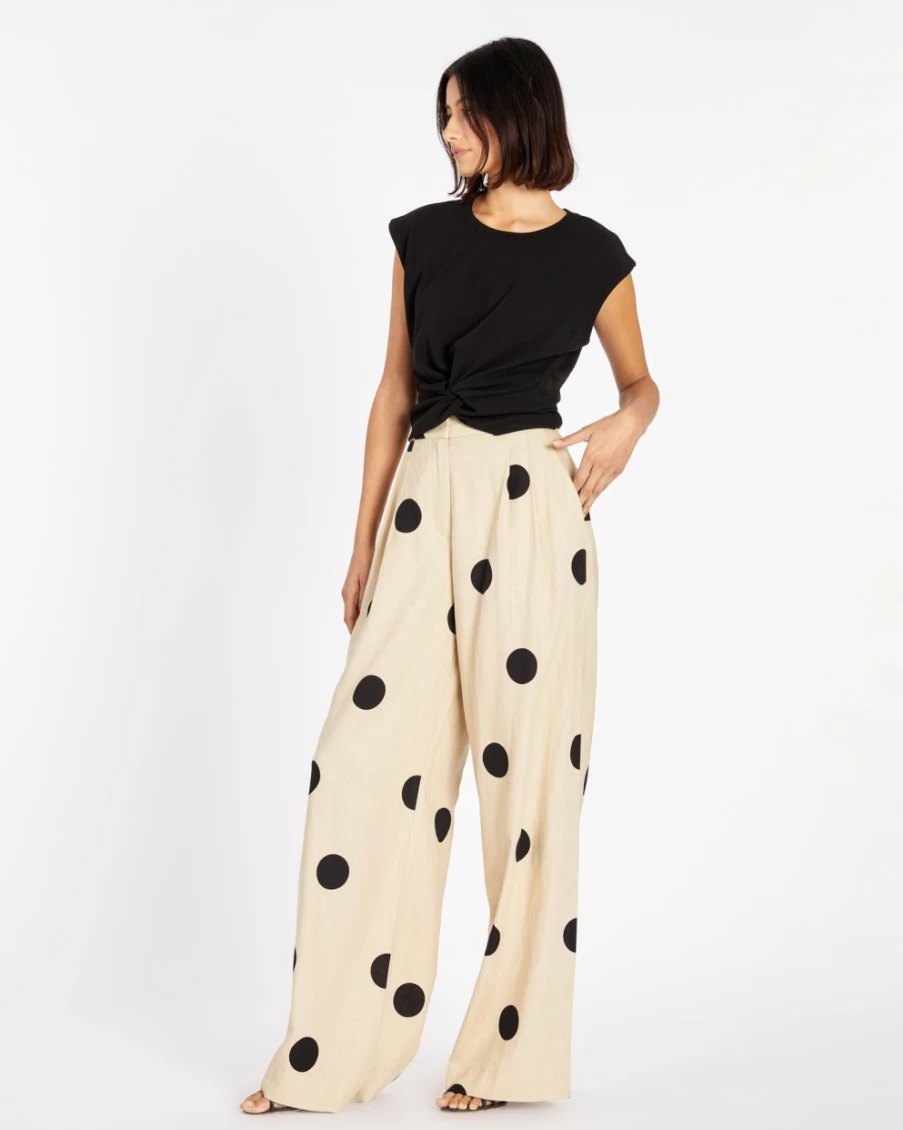 Tanya Taylor Women's Kenia Pant in Sand/Black - Casual Comfort Fit Trousers