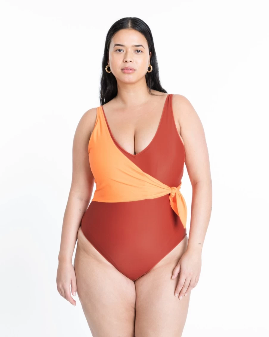 Tanya Taylor Women's Kelly Wrap One-Piece Swimsuit in Melon/Ginger