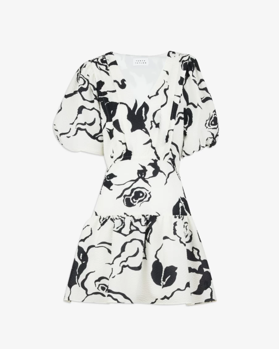 "Tanya Taylor Shayna Dress for Women - Cream & Black Elegant Style"