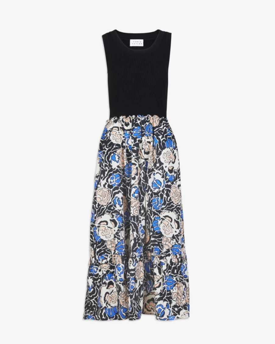 Tanya Taylor Women's Devon Dress in Black Multi - Elegant Floral Print Summer Dress