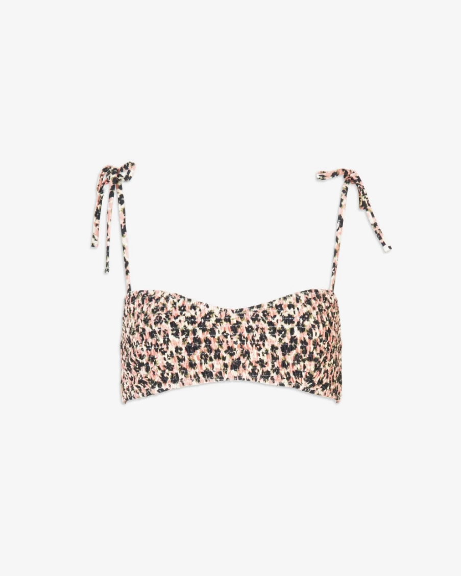 Tanya Taylor Women's Valencia Smocked Bikini Top in Shell Pink Multi