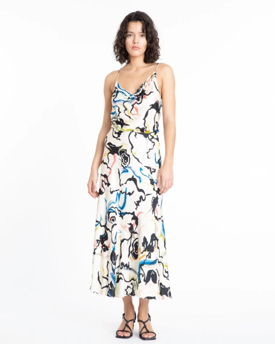 Tanya Taylor Women's Beth Skirt in Cream Multi Floral Print - Elegant A-Line Midi Skirt