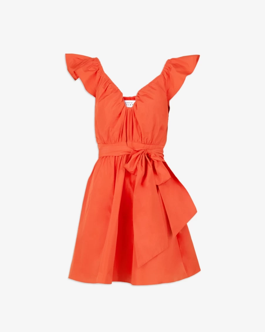 "Tanya Taylor Women's Stacy Dress in Blood Orange - Elegant Floral Summer Dress"