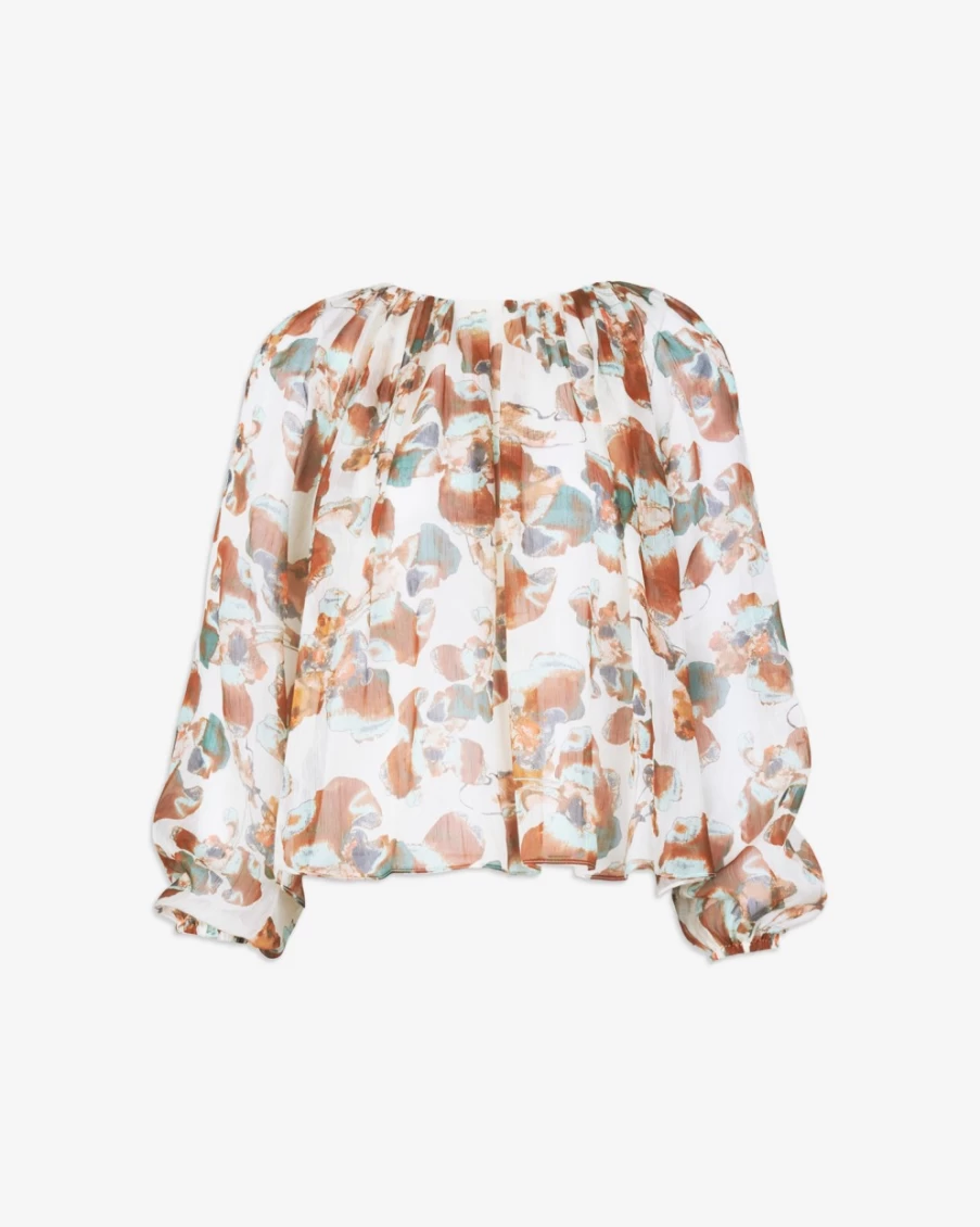 "Tanya Taylor Elaine Top for Women - Chalk Multi Floral Print Blouse"