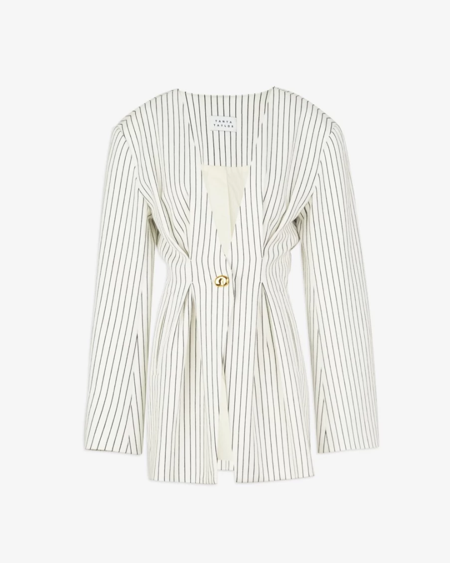 Tanya Taylor Women's Peri Jacket in Cream & Black - Stylish Outerwear Coat