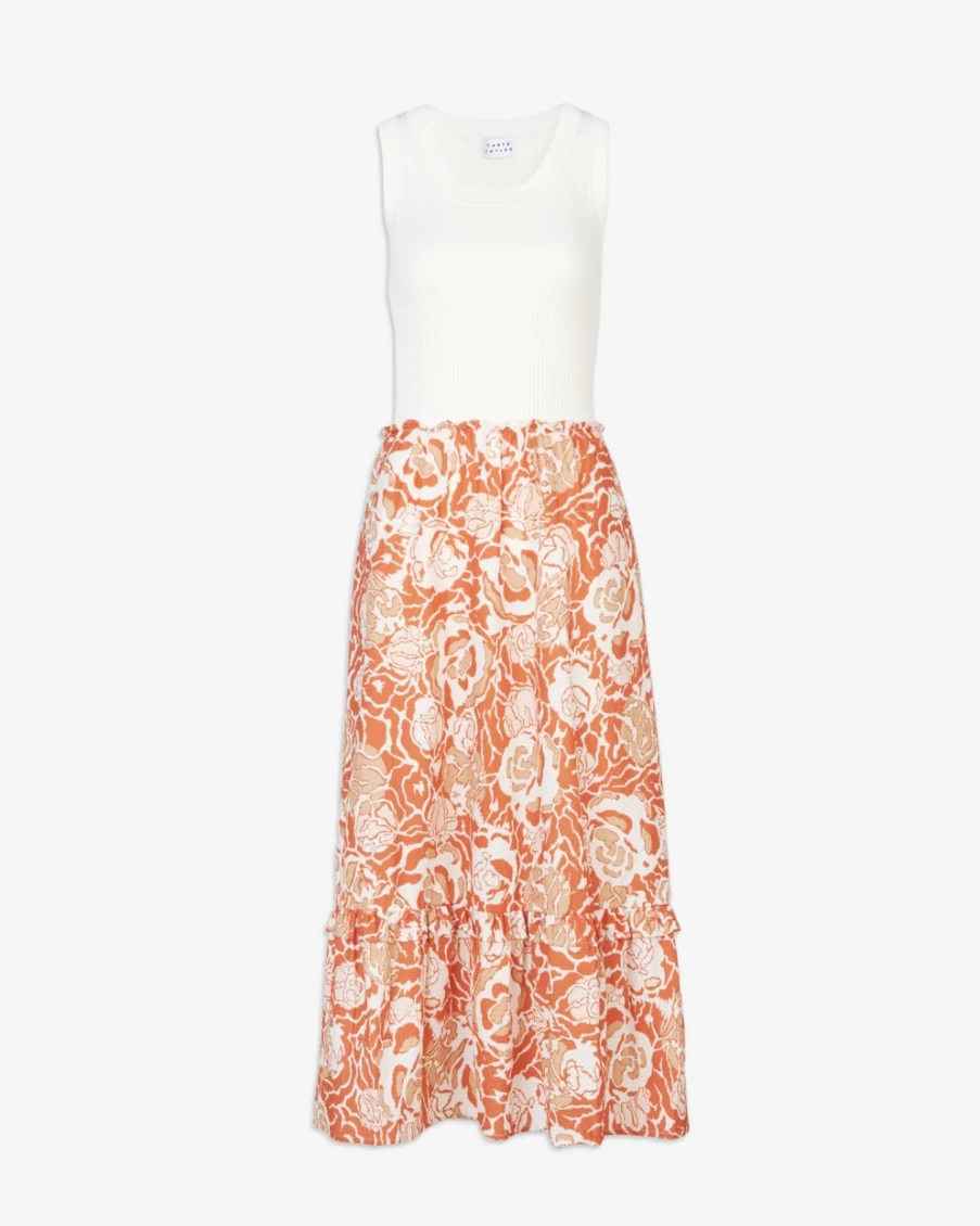 Tanya Taylor Women's Devon Dress in Guava Multi - Floral Printed Summer Dress