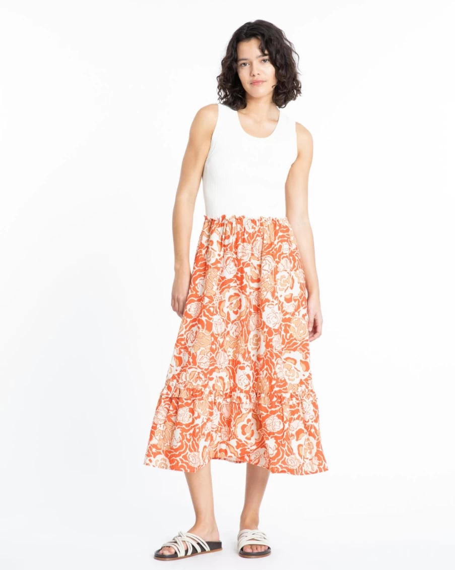 Tanya Taylor Women's Devon Dress in Guava Multi - Floral Printed Summer Dress