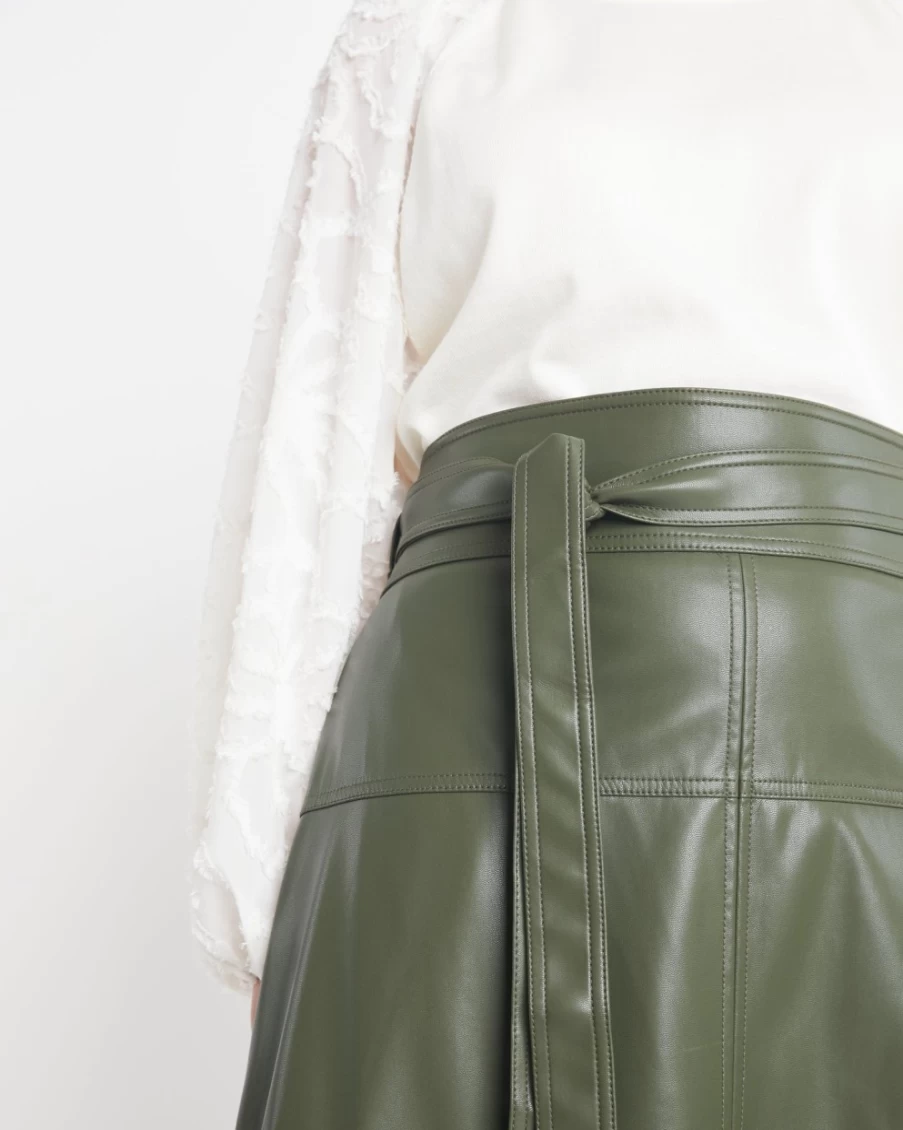 "Tanya Taylor Women's Olive Hudson Skirt – Classic A-Line Mid-Length Style"