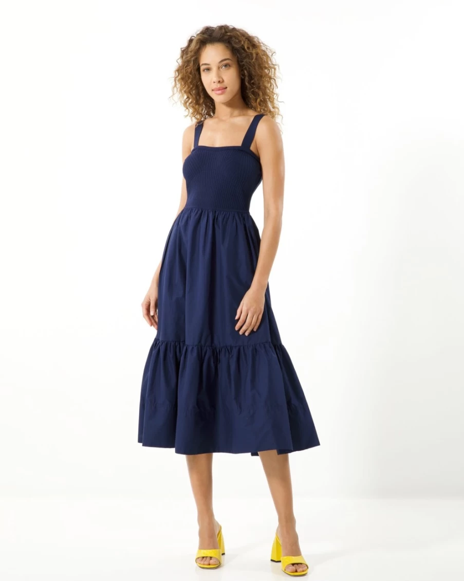 "Tanya Taylor Women's Joey Dress in Maritime Blue | Elegant Flowy Summer Dress"