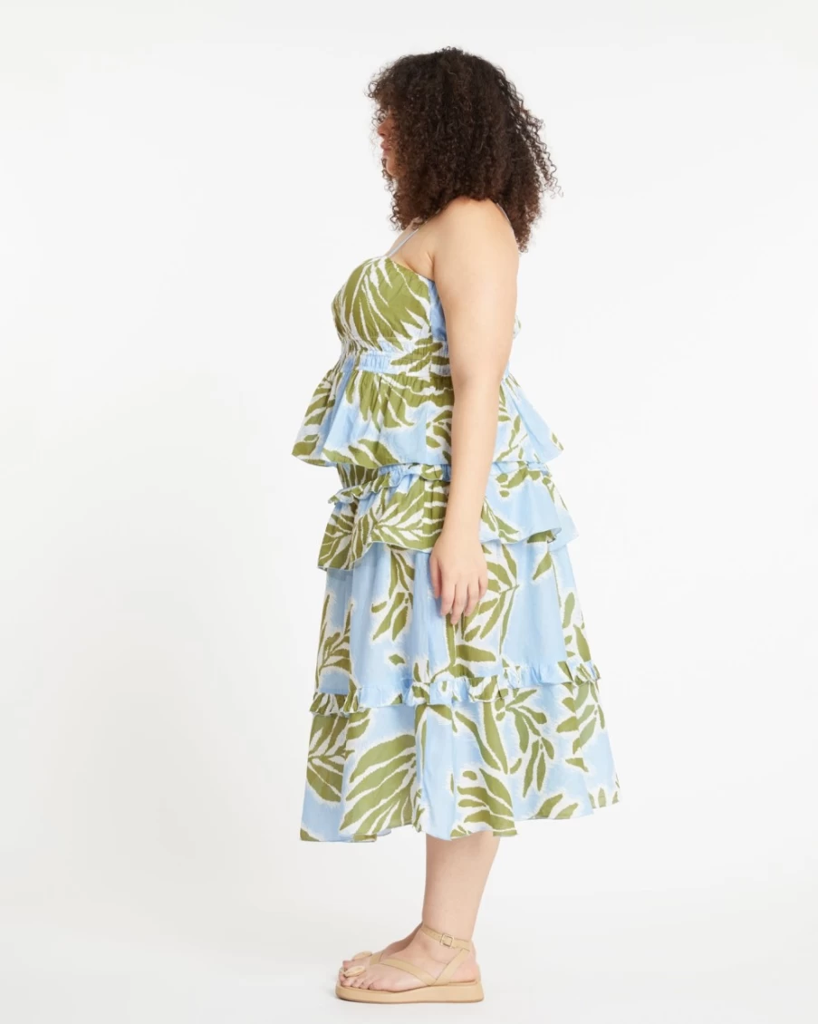 "Tanya Taylor Women's Hazelle Skirt in Horizon Blue Multi | Floral Printed Midi Skirt"