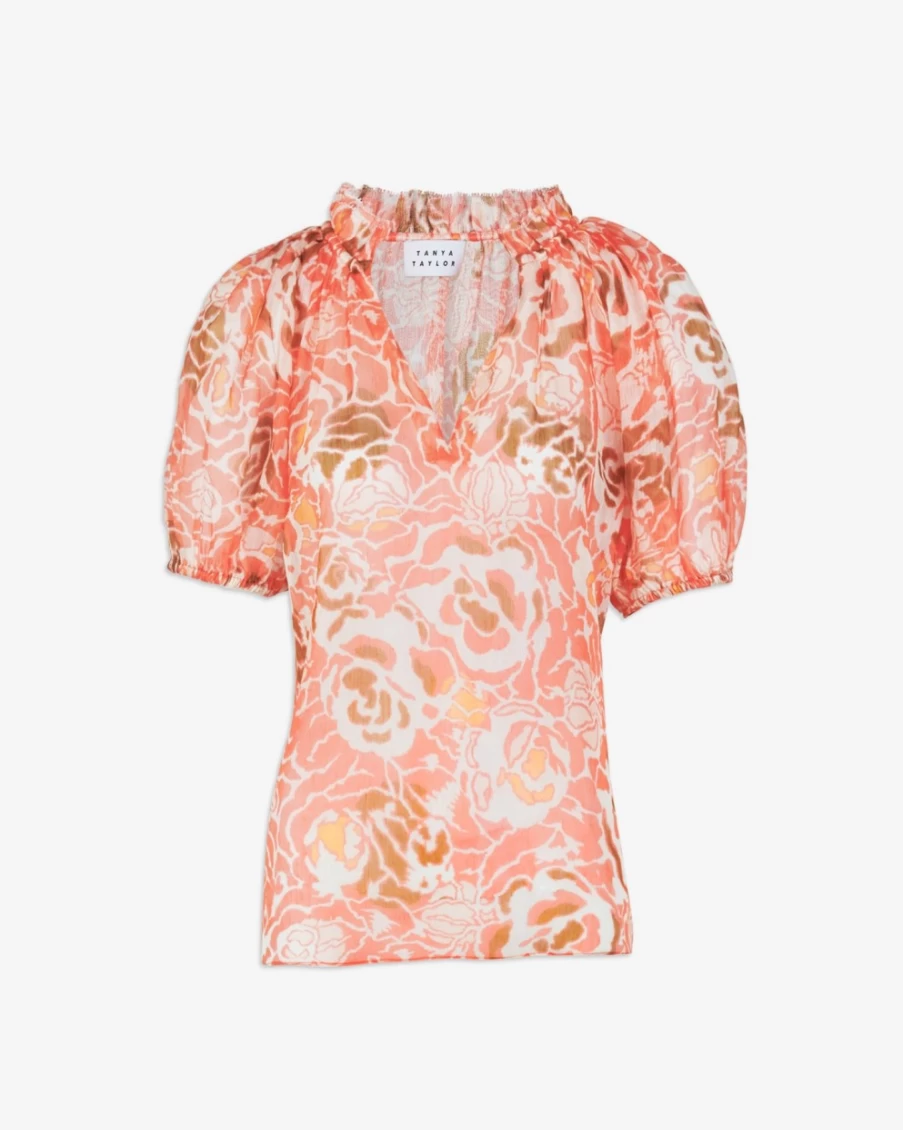 "Tanya Taylor Elizabeth Top for Women in Guava Multi Print"