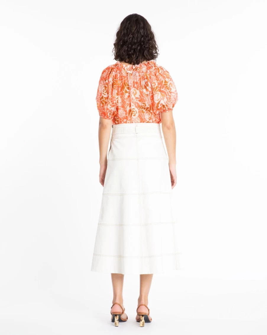 "Tanya Taylor Elizabeth Top for Women in Guava Multi Print"