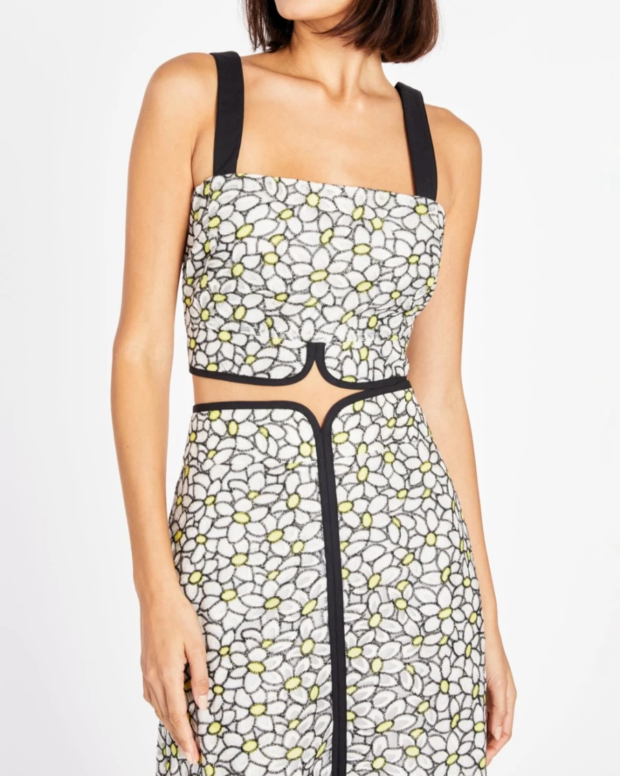 "Tanya Taylor Women's Soha Top in White, Black & Kiwi Colors | Stylish & Comfortable"