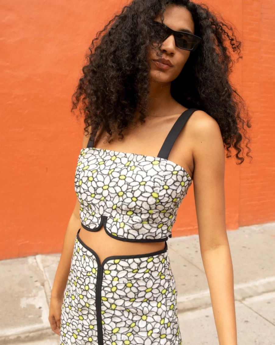 "Tanya Taylor Women's Soha Top in White, Black & Kiwi Colors | Stylish & Comfortable"