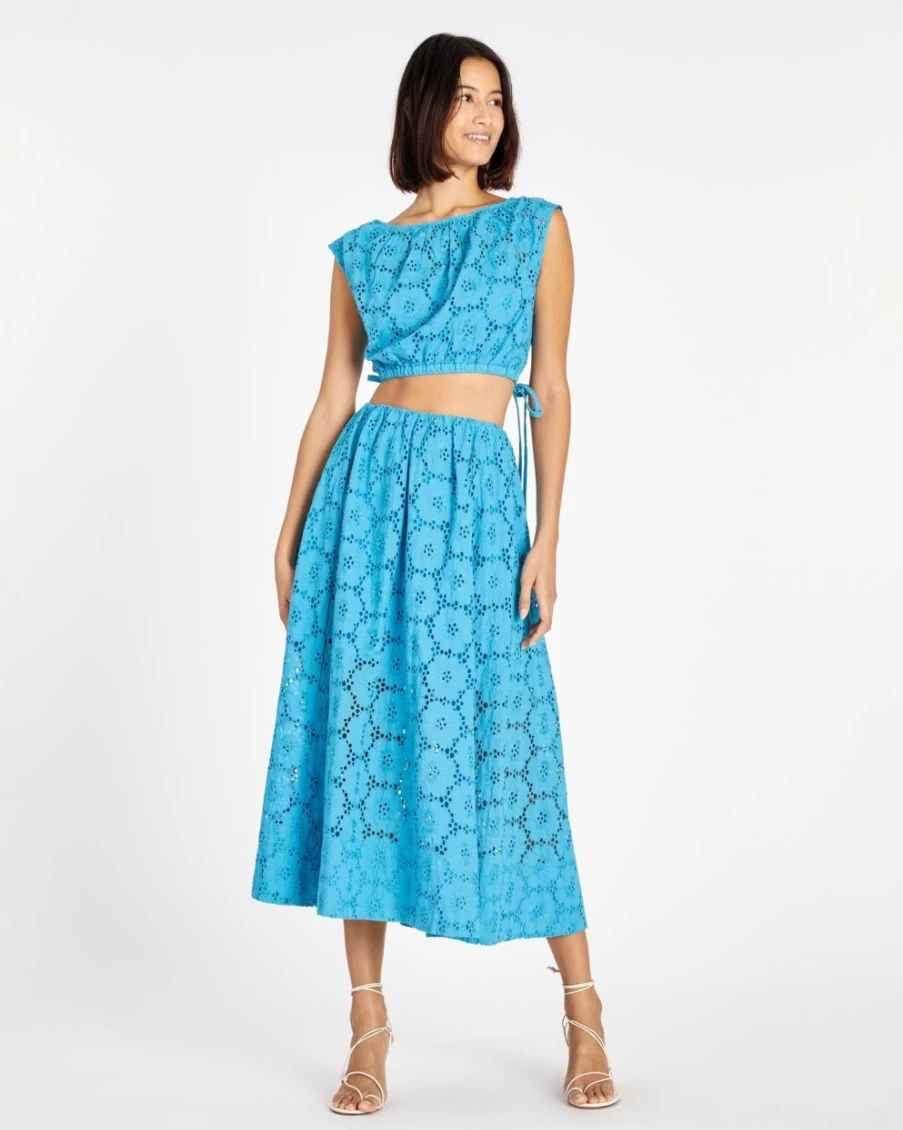 "Tanya Taylor Women's Maria Top in Lagoon Blue | Stylish Casual Blouse"