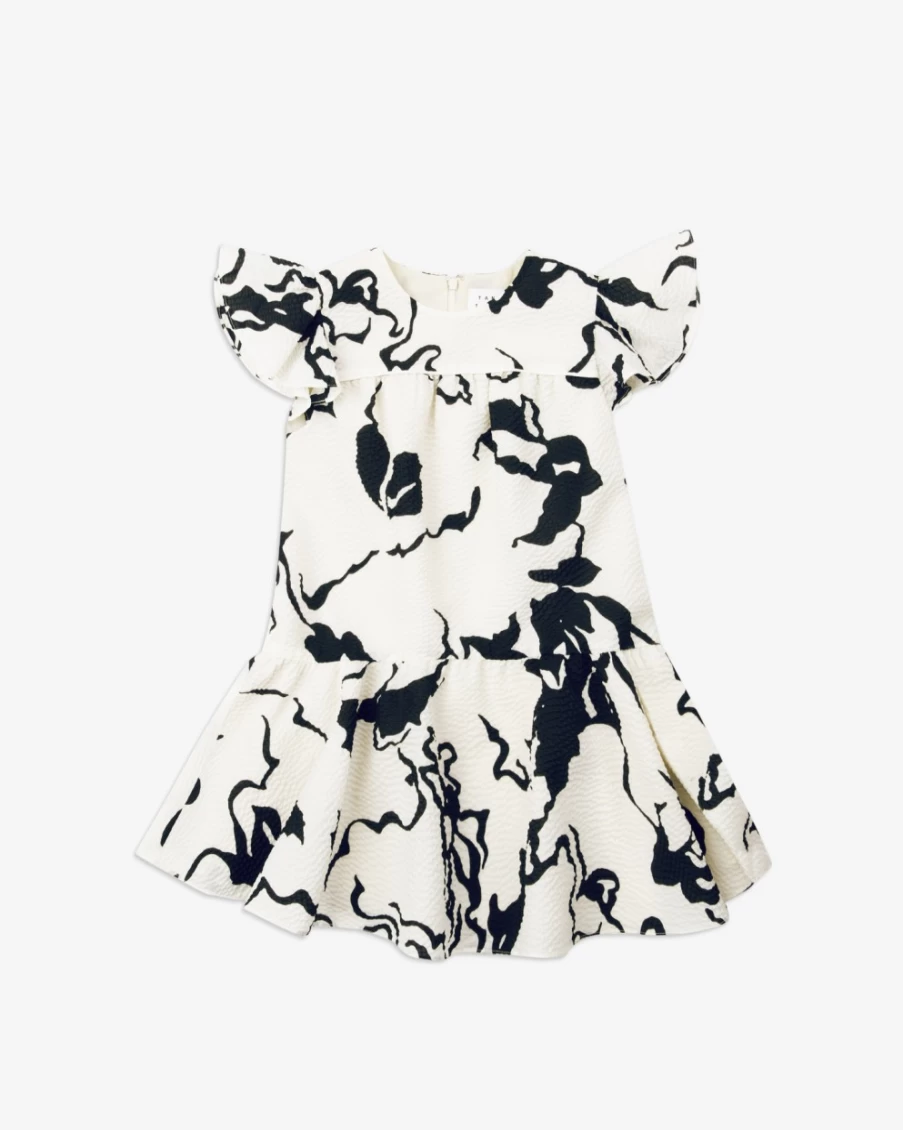 Tanya Taylor Women's Mini Marielle Dress in Cream & Black - Elegant Floral Print Summer Dress