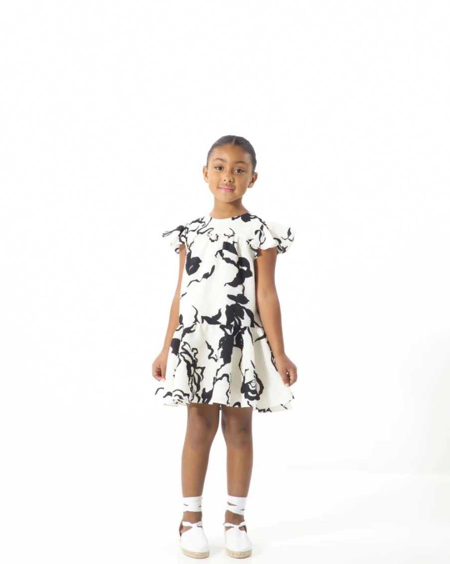 Tanya Taylor Women's Mini Marielle Dress in Cream & Black - Elegant Floral Print Summer Dress