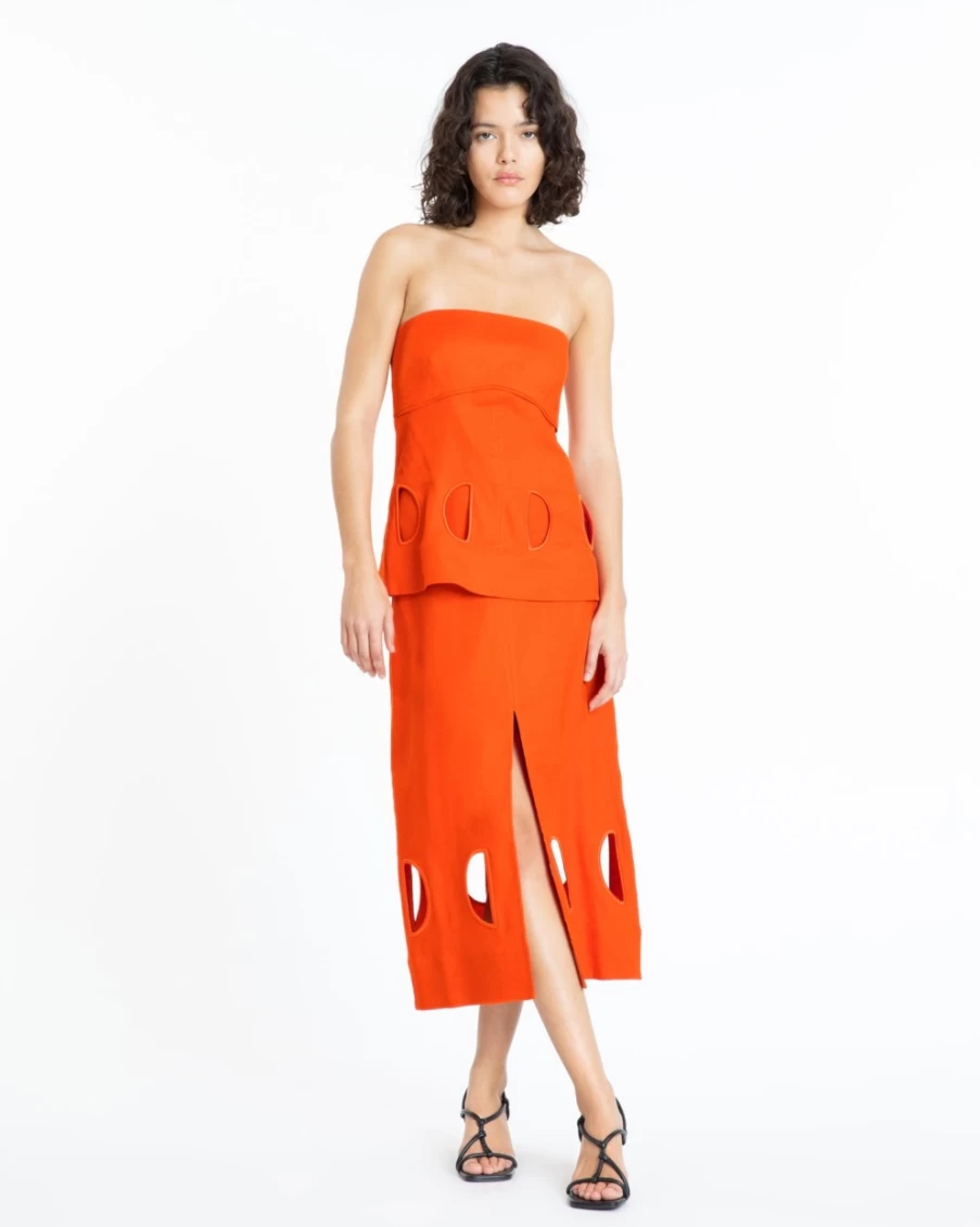 Tanya Taylor Women's Blood Orange Jade Skirt - Elegant Flowy A-Line Midi Skirt