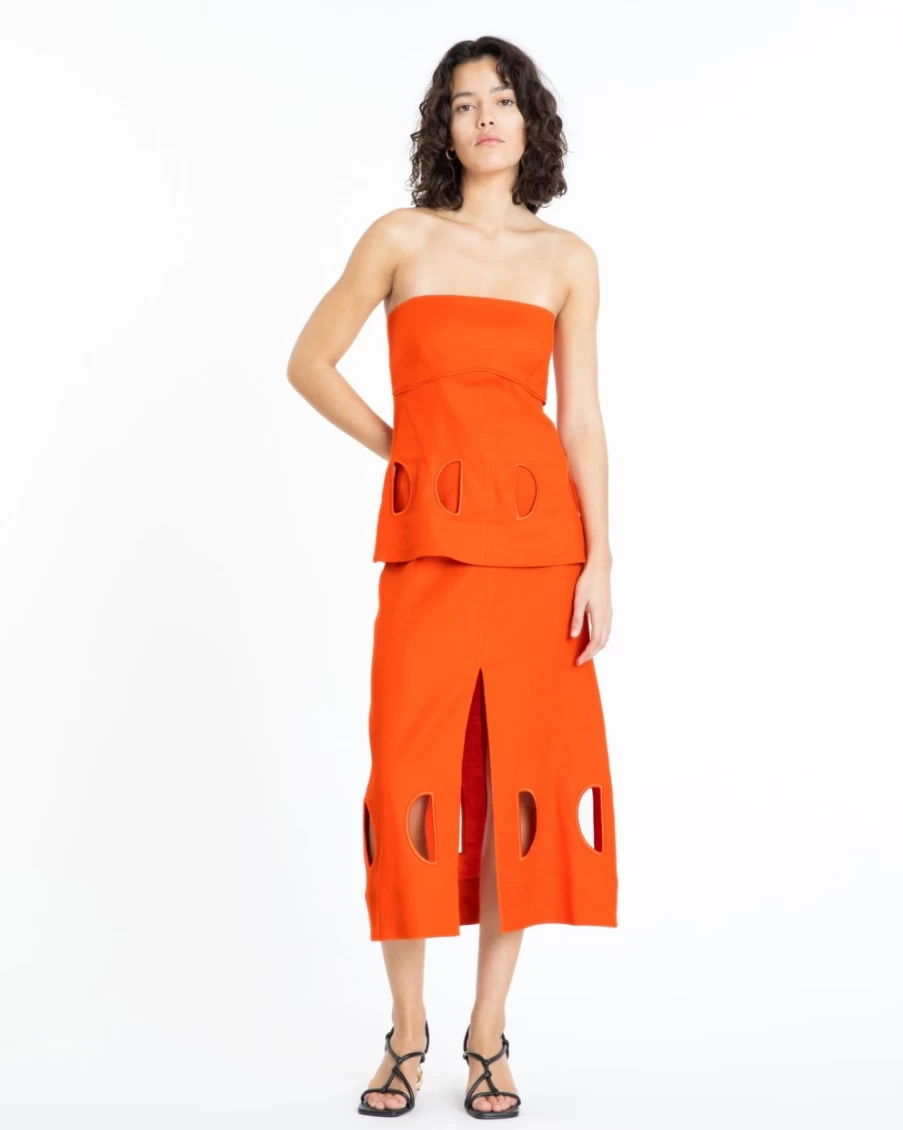 Tanya Taylor Women's Blood Orange Jade Skirt - Elegant Flowy A-Line Midi Skirt