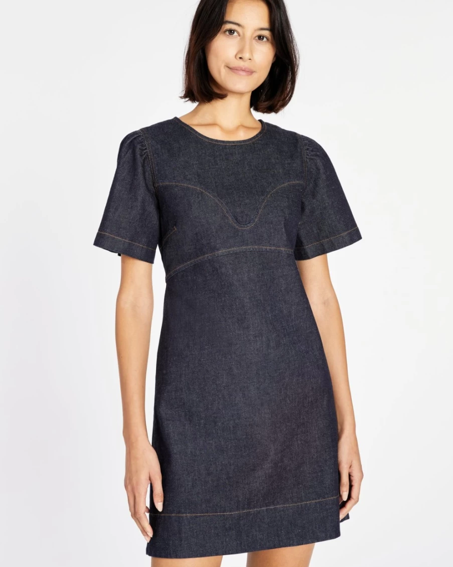 "Tanya Taylor Women's Antonella Dress in Dark Indigo | Elegant Designer Gown"