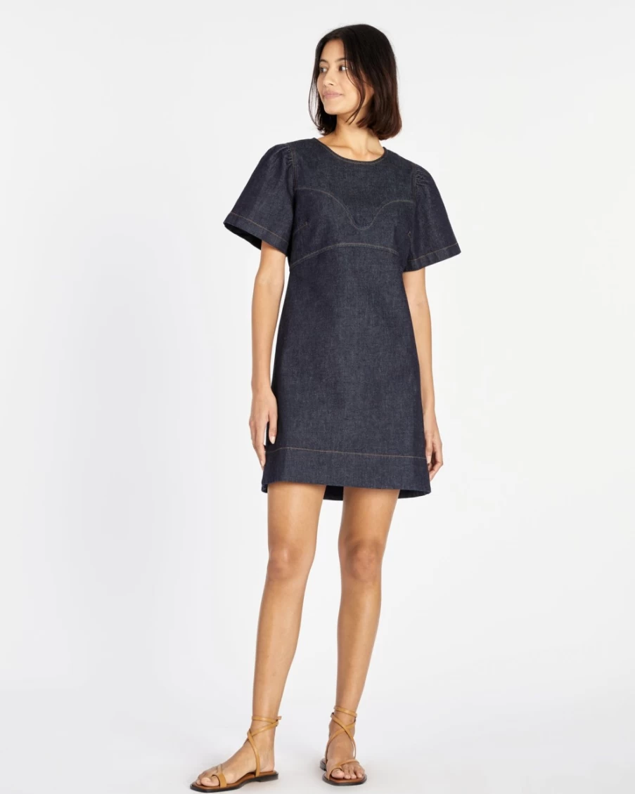 "Tanya Taylor Women's Antonella Dress in Dark Indigo | Elegant Designer Gown"