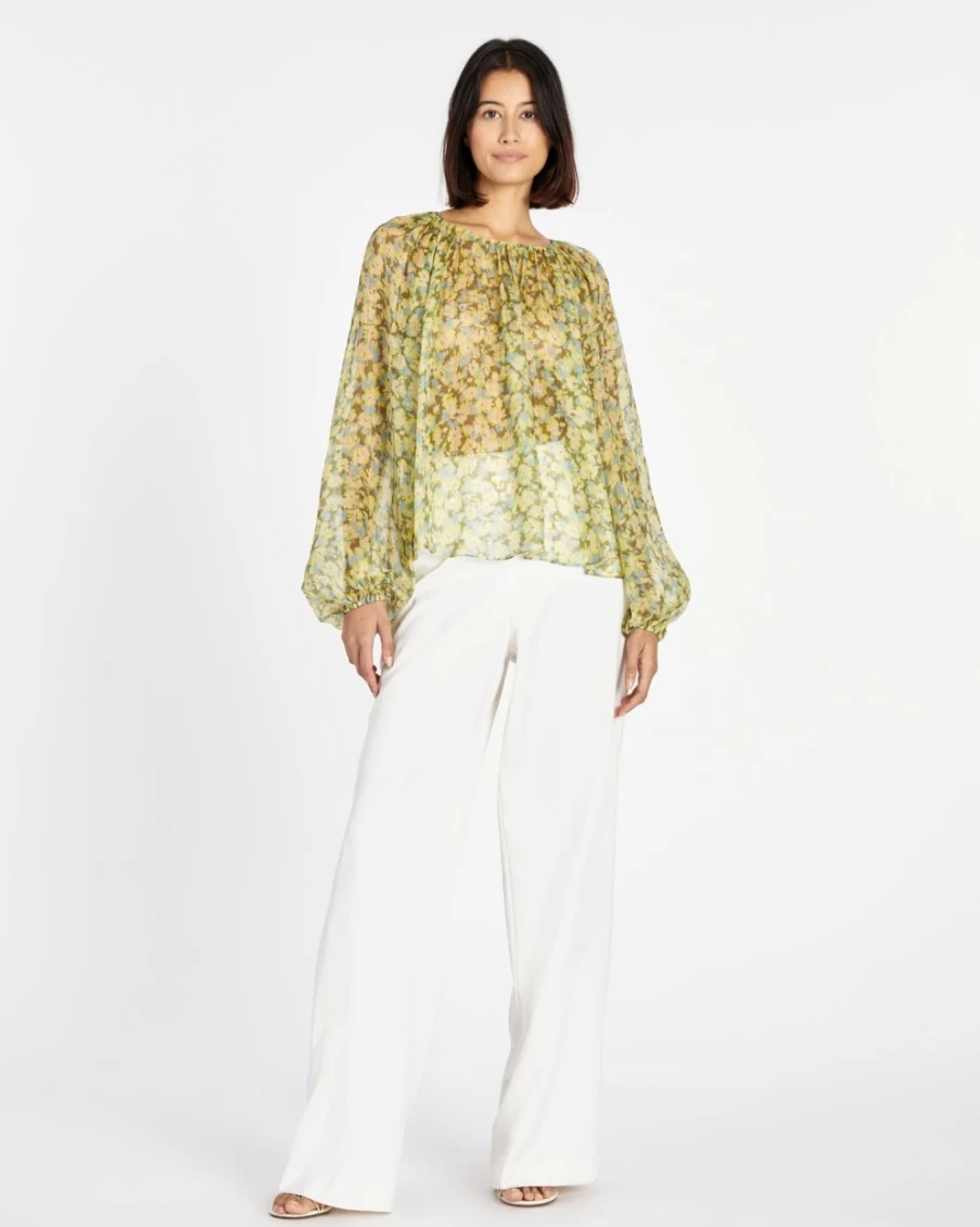"Tanya Taylor Elaine Top for Women in Cameo Blue Multi Floral Print"