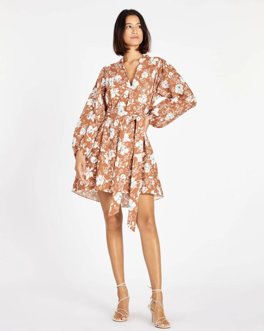 Tanya Taylor Women's Bronze Multi Kiki Dress - Floral Printed A-Line Summer Dress