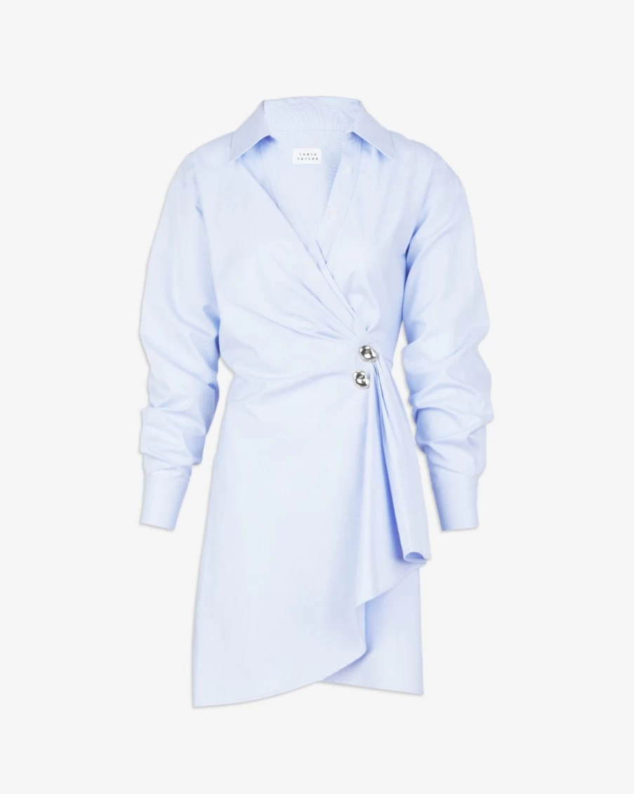 "Tanya Taylor Women's Winnie Dress in Oxford Blue | Elegant Flowy Style"
