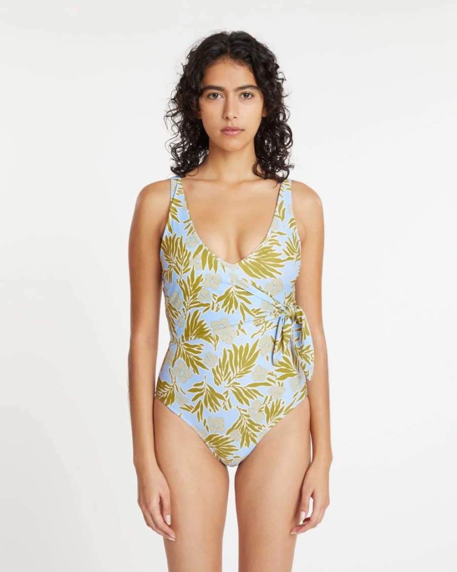 Tanya Taylor Women's Kelly Wrap One-Piece Swimsuit in Horizon Blue Multi