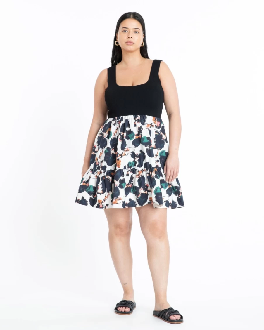 "Tanya Taylor Women's Zaye Dress in Black/Chalk Multi Floral Print"