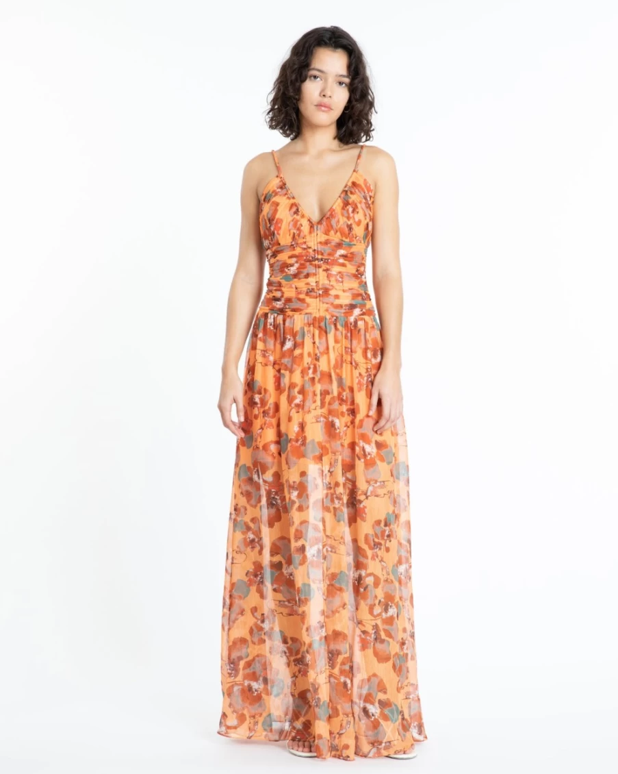 Tanya Taylor Women's Lovette Dress in Melon Multi - Floral Printed Summer Dress