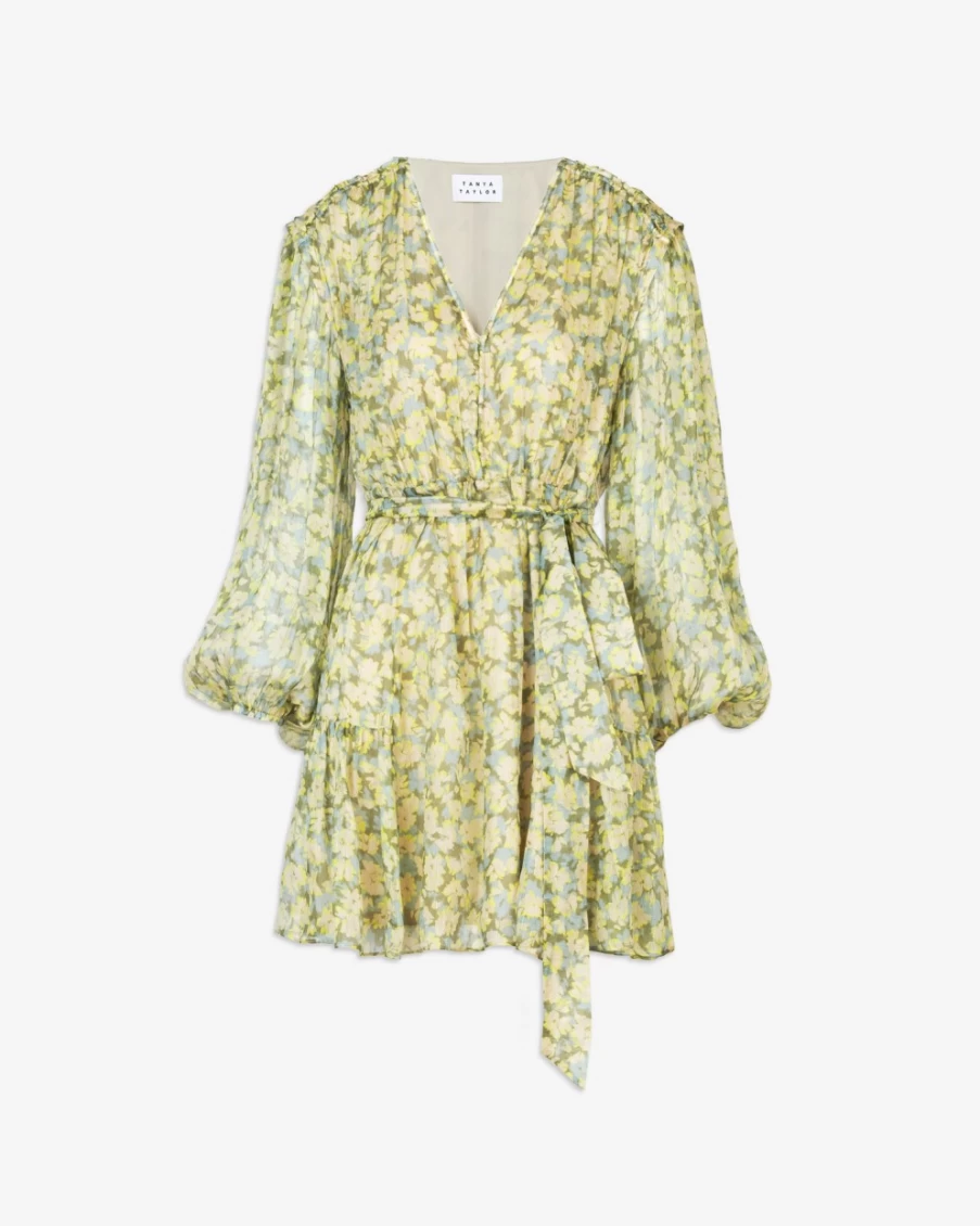 "Tanya Taylor Women's Vivi Dress in Cameo Blue Multi | Floral Printed Summer Dress"