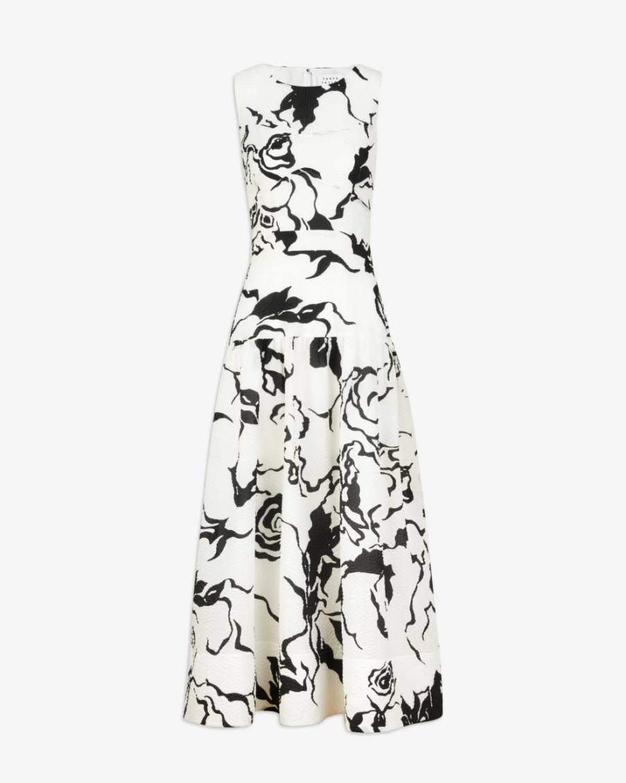 Tanya Taylor Women's Jackie Dress in Cream & Black - Elegant Floral Fit & Flare Style