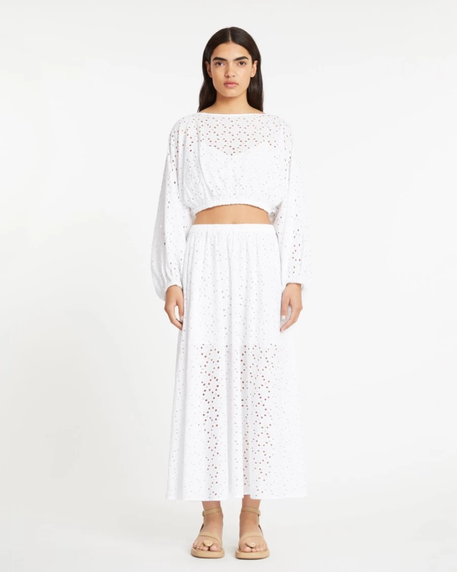 "Tanya Taylor Women's White Sienna Skirt – Elegant Mid-Length Skirt"