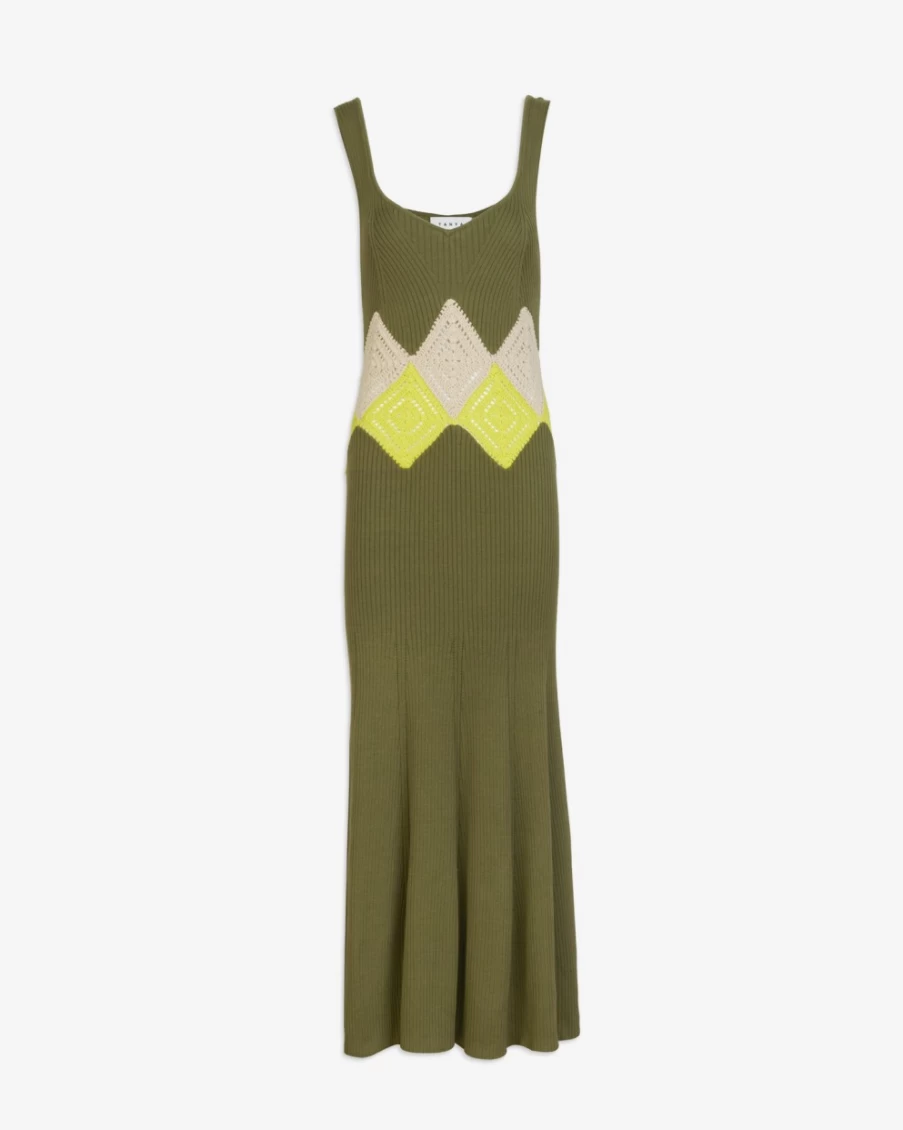 Tanya Taylor Women's Knit Dress in Moss, Kiwi & Sand - Kaomi Style
