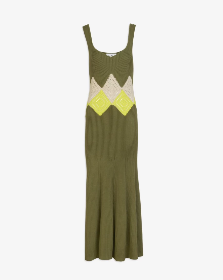 Tanya Taylor Women's Knit Dress in Moss, Kiwi & Sand - Kaomi Style