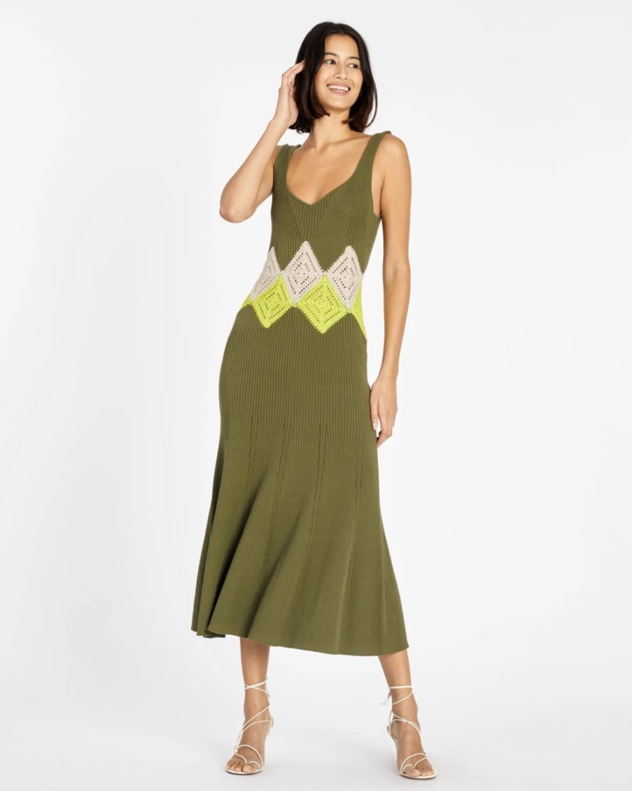 Tanya Taylor Women's Knit Dress in Moss, Kiwi & Sand - Kaomi Style