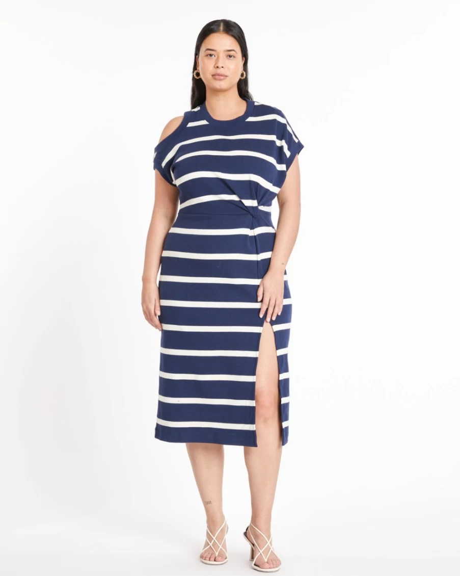 "Tanya Taylor Women's Charlie Dress in Maritime Blue & Cream"