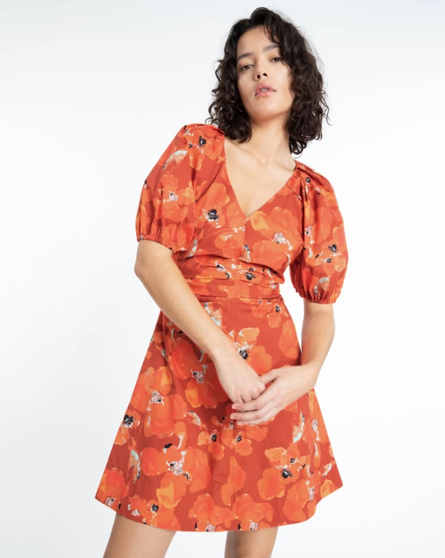 "Tanya Taylor Women's Lacey Dress in Ginger Multi - Floral Feminine Style"