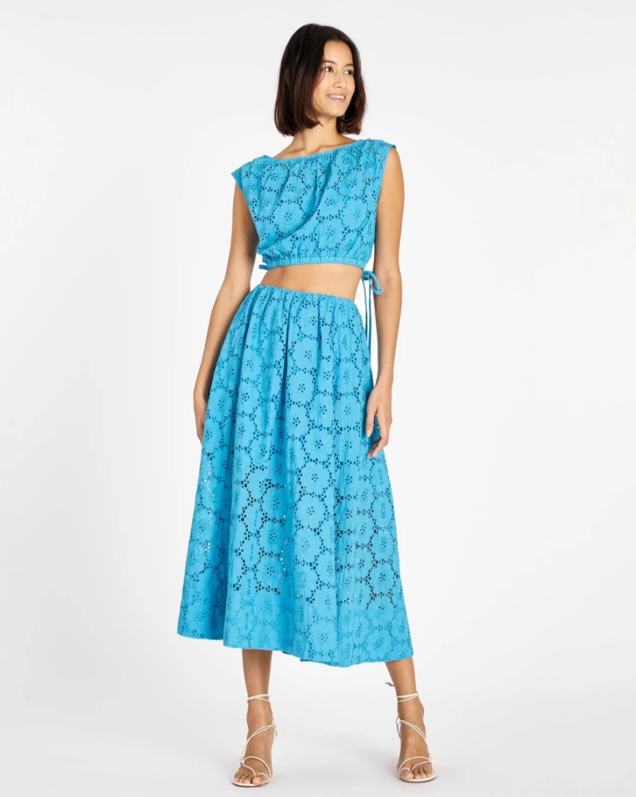 Tanya Taylor Women's Lagoon Blue Sienna Skirt - Elegant Floral Midi Skirt for Women