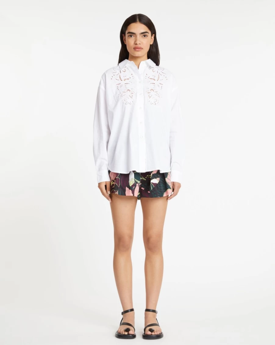 Tanya Taylor Women's Optic White Embroidered Calandra Top