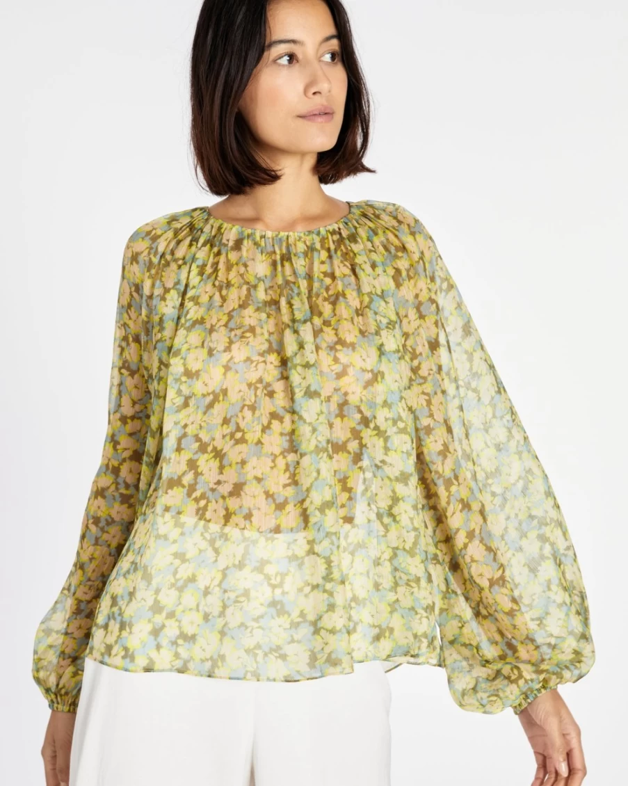 "Tanya Taylor Elaine Top for Women in Cameo Blue Multi Print"