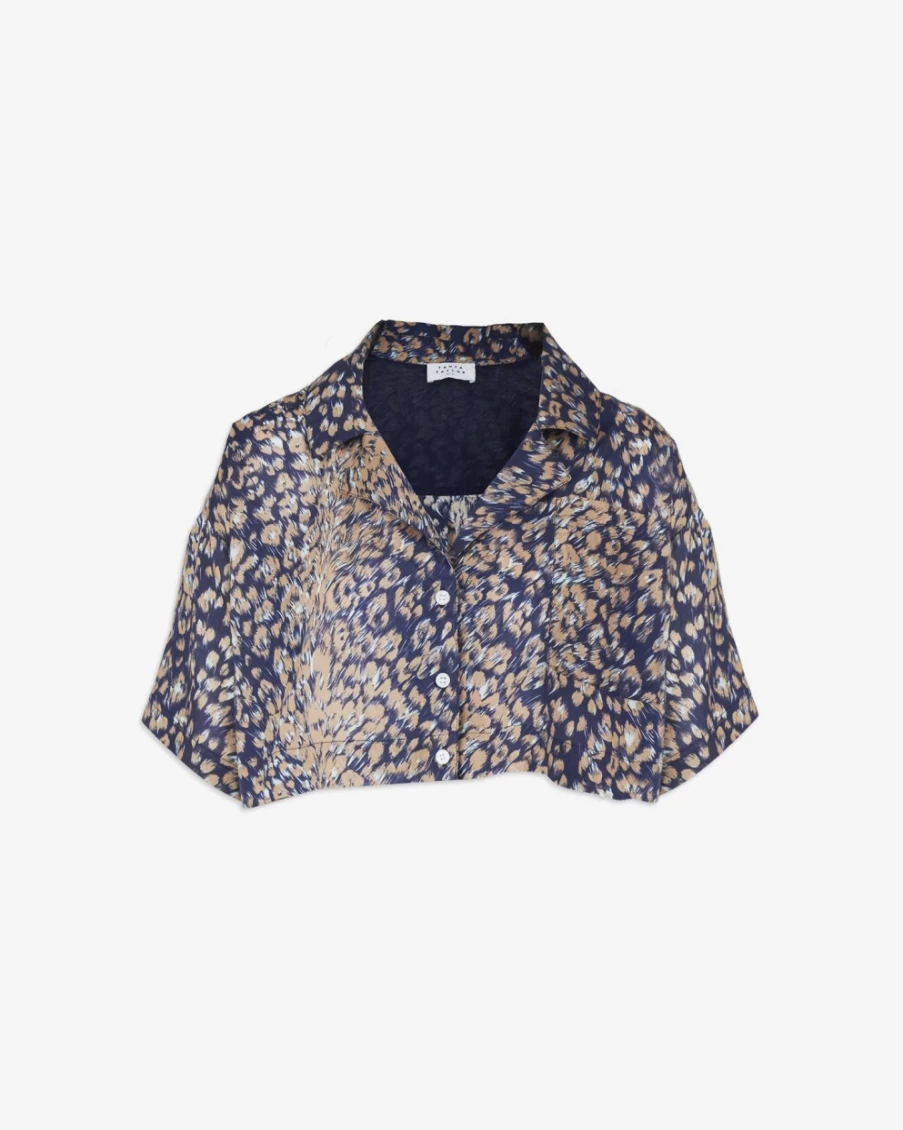 "Tanya Taylor Women's Kennedy Top in Maritime Blue Multi | Floral Print Blouse"